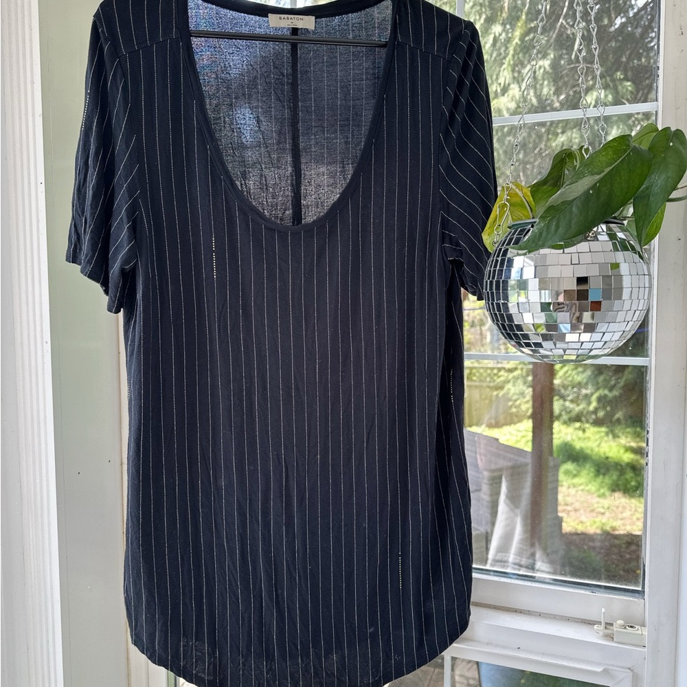 Babaton Black Pinstripe Scoop Neck Short Sleeve Tee